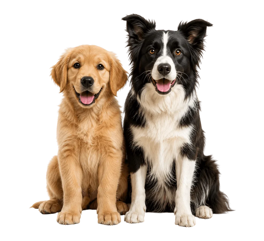 Golden retriever och valp