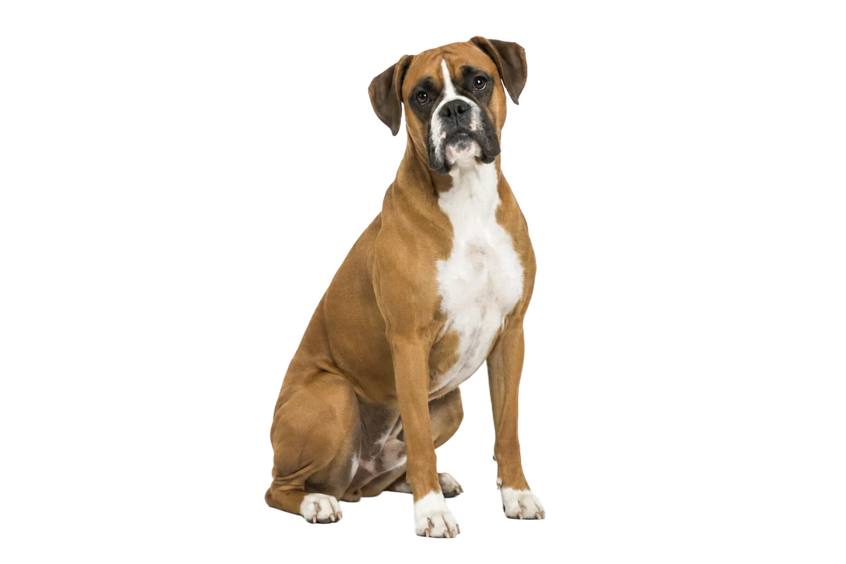 Fawnfärgad boxer med vit bringa